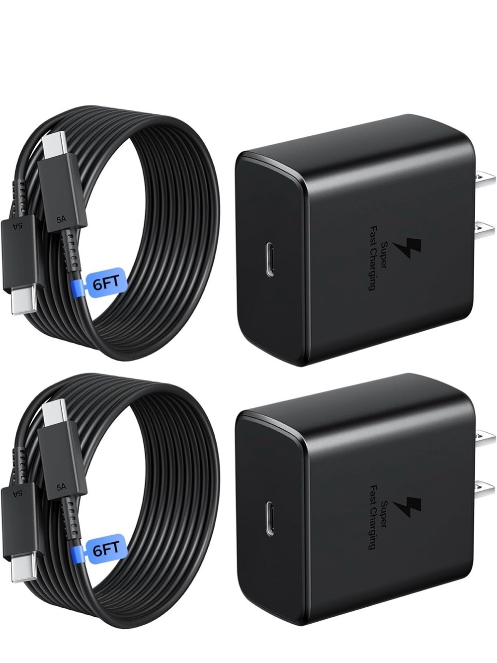 Fast USB-C Wall Charger and 6FT USB-C Cable Duo - Black